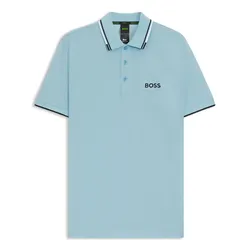 Áo Polo Nam Hugo Boss Cotton-Blend Polo Shirt With Contrast Logos 50469102 455 Màu Xanh Nhạt Size S