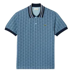 Áo Polo Nam Lacoste Classic Fit Contrast Collar Monogram Jacquard DH1417 IK8 Màu Xanh Nhạt Size 2