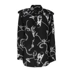 Áo Sơ Mi Nữ Burberry Long-Sleeve Knight Hardware Silk Shirt 8088942 Màu Đen Size 4