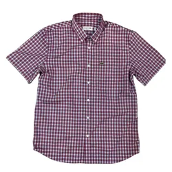 Áo Sơ Mi Cộc Tay Nam Lacoste Men's Short Sleeve Shirt Màu Đỏ Kẻ Size 39