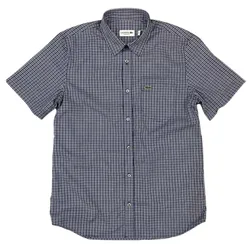 Áo Sơ Mi Cộc Tay Nam Lacoste Regular Fit Short Sleeve Shirt Màu Kẻ Xanh Size 38