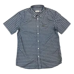 Áo Sơ Mi Cộc Tay Nam Lacoste Regular Fit Short Sleeve Shirt Màu Xanh Kẻ Trắng Size 39