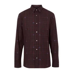 Áo Sơ Mi Nam Burberry Check Stretch Cotton Màu Đỏ Thẫm Size XS