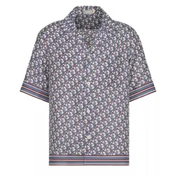 Áo Sơ Mi Nam Dior Oblique Pixel Hawaiian Silk Shirt Màu Xanh Họa Tiết Size 39