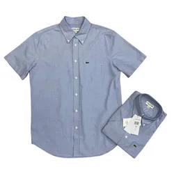 Áo Sơ Mi Cộc Tay Nam Lacoste Men's Regular Fit Oxford Cotton Shirt CH2949 HBP Màu Xanh Size 39