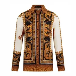 Áo Sơ Mi Nam Versace AW18 Runway Wild Leopard Black Gold Baroque Silk Shirt Màu Vàng Họa Tiết Size 40
