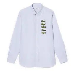 Áo Sơ Mi Unisex Lacoste Croc Badge Striped Shirt CH3553-51 F6z Màu Xanh Blue