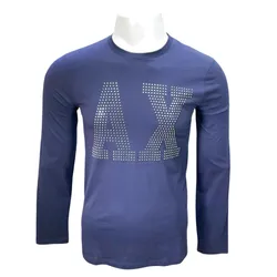 Áo Thun Dài Tay Nam Armani Exchange Đính Hạt 7VZTHM ZJH4Z Màu Xanh Blue Size XS