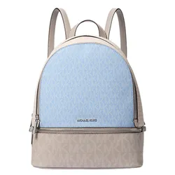 Balo Nữ Michael Kors MK Rhea Medium Color Block Signature Logo Backpack 35S5SRAB6V LT SKY MLT Màu Be Xanh