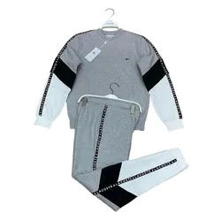 Bộ Quần Áo Nỉ Nam Lacoste Colorblock Sleeved Fleece Màu Ghi Trắng Size 3