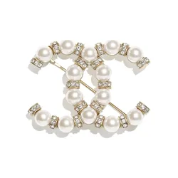 Cài Áo Nữ Chanel Pearl Brooch Màu Vàng