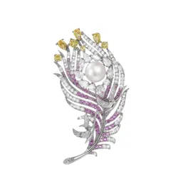 Cài Áo Nữ Meri Mystical Feathers BR869-H Màu Tím/Trắng