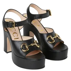Dép Cao Gót Nữ Gucci Horsebit Platform Sandals In Black Màu Đen Size 35