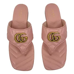 Dép Nữ Gucci GG Logo Marmont Leather Thong Flat Sandals Pink Màu Hồng Size 35