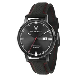Đồng Hồ Nam Maserati Eleganza Black Dial Black Leather Strap Quartz Watch R8851130001 Màu Đen