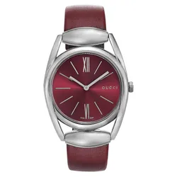 Đồng Hồ Nữ Gucci Horsebit Black Leather Ladies Watch 34mm YA139402 Màu Đỏ Tím