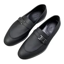 Giày Lười Nam Hermès Monterey Loafer Khoá Bạc Màu Đen Size 39.5