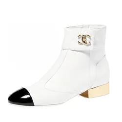 Giày Boot Nữ Chanel Patent Leather Ankle Màu Trắng Size 36.5