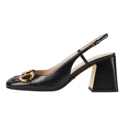 Giày Cao Gót Nữ Gucci Mid Heel Slingback With Horsebit Leather Black 643892-C9D00-1000 Màu Đen Size 35.5
