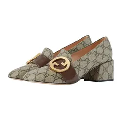Giày Cao Gót Nữ Gucci Monogram Buckle Detail Heels Màu Be Size 35