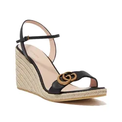 Giày Đế Xuồng Nữ Gucci GG Aitana Platform Espadrilles In Leather Màu Đen Be Size 35