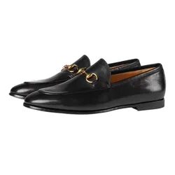 Giày Lười Nam Gucci Men's Jordaan Leather Loafer Black Màu Đen Size 40.5