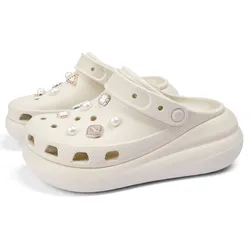 Giày Sục Nữ Crocs Crush Clog Woman Embellished With White Pearl And Quart Gems Bone Màu Trắng Kem Size 36-37