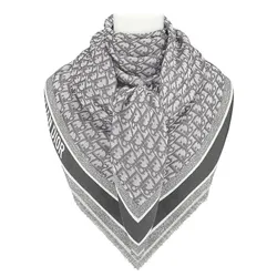 Khăn Choàng Dior D-Oblique All-Over Letter Wool Shawl Light Gray Màu Xám Họa Tiết