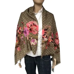 Khăn Choàng Gucci Floral Patterned Fabric With Chain Màu Nâu