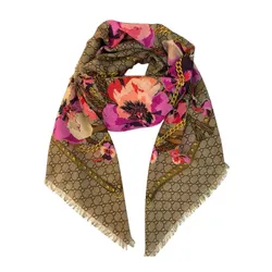 Khăn Choàng Nữ Gucci GG Bloom Scarf New In Pink Màu Be Họa Tiết