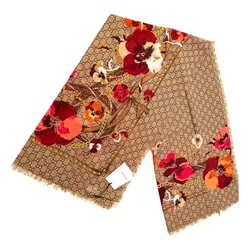 Khăn Choàng Nữ Gucci GG Floral Print Wool Scarf Wool Beige Màu Be Họa Tiết
