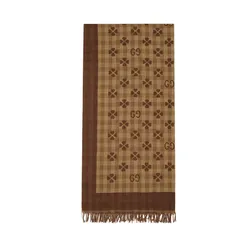 Khăn Quàng Cổ Gucci Beige & Brown Cotton Jacquard Scarf  Màu Nâu Be