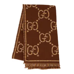 Khăn Quàng Cổ Gucci Check GG Wool Jacquard Scarf Brown Màu Nâu