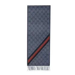 Khăn Quàng Cổ Gucci GG Logo Wool Scarf 165904 3G646 Màu Xanh