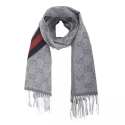 Khăn Quàng Cổ Gucci GG Logo Wool Scarf In Grey 165904 3G646 Màu Xám