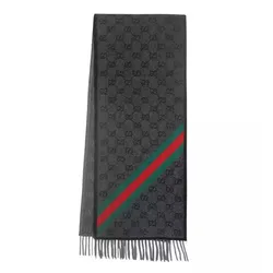 Khăn Quàng Cổ Gucci GG Logo Wool Scarf 165904 3G646 Màu Đen