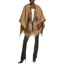 Khăn Quàng Cổ Nữ Burberry Check Wool Poncho Màu Camel