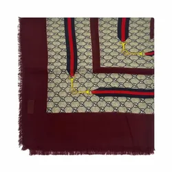 Khăn Quàng Cổ Nữ Gucci Burgundy Woolen Scarf Màu Be Phối Đỏ