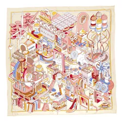 Khăn Nữ Salvatore Ferragamo Women's Manovia Print Square Silk Scarf Màu Vàng Hồng