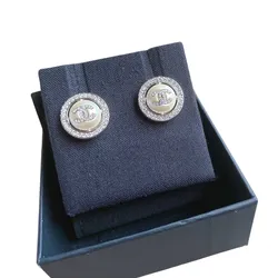 Khuyên Tai Nữ Chanel AB2282 Round CC Logo Sparkling Earrings Màu Trắng