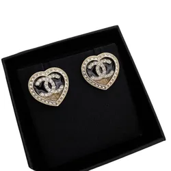 Khuyên Tai Nữ Chanel CC Logo Heart Earrings Màu Vàng