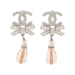 Khuyên Tai Nữ Chanel Crystal Bow Drop Earrings Màu Bạc