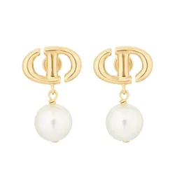 Khuyên Tai Nữ Dior CD Navy EarringsGold-Finish Metal And White Resin Pearls E1850CDNRS_D301 Màu Vàng Gold