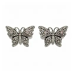 Khuyên Tai Nữ Gucci Butterfly Crystal Embellished Metal Earrings Màu Bạc Trắng