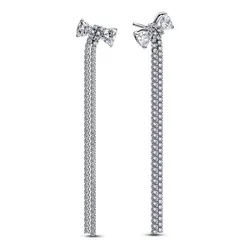 Khuyên Tai Nữ Pandora Pavé Bow Drop Earrings 293544C01 Màu Bạc