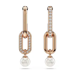 Khuyên Tai Nữ Swarovski Constella Drop Earrings Crystal Pearl, Round Cut, White, Rose Gold Tone Plated 5728585 Màu Vàng Hồng