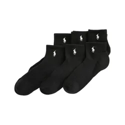 Set 3 Đôi Tất Cổ Ngắn Polo Ralph Lauren 6-Pairs Black Quarter Crew Socks Classic Sport Màu Đen