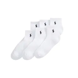 Set 3 Đôi Tất Cổ Ngắn Polo Ralph Lauren 6-Pairs White Quarter Crew Socks Classic Sport Men Thick Fabric Màu Trắng