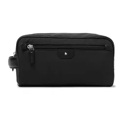 Túi Cầm Tay Nam Montblanc Sartorial Jet Cross Grain Leather Trimmed Shell Wash Bag Black Màu Đen