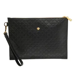 Túi Cầm Tay Versace Monogram Embossed Leather Medusa Zip Pouch Màu Đen